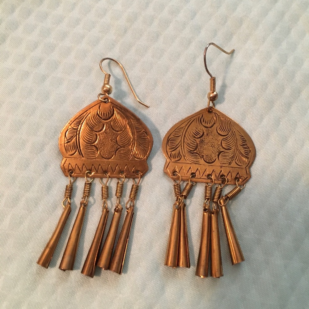 Vintage Brass or Copper Jingling Bells Boho Earrings